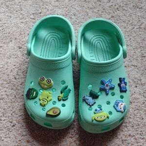 Women's Crocs Mint Green Clogs with Jibits